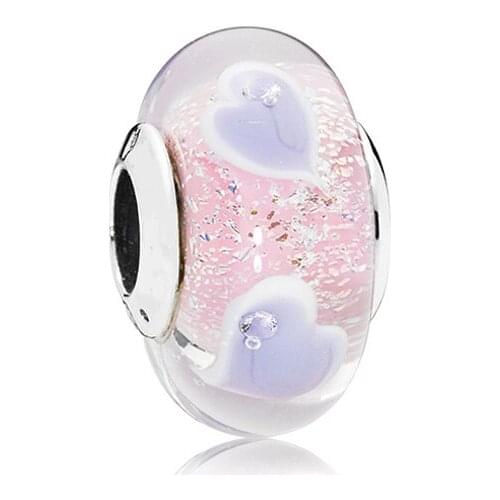 Real 925 Sterling Silver Bead Plentiful Heart Murano Glass Charm Fit Fashion Women Pandora Bracelet Bangle Gift DIY Jewelry