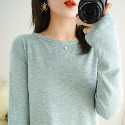 2021 Spring Autumn New,All-Match Worsted Thin,Knitted Pullover Women,Round Neck Classic Basic,Casual Loose Large Size,Base Shirt