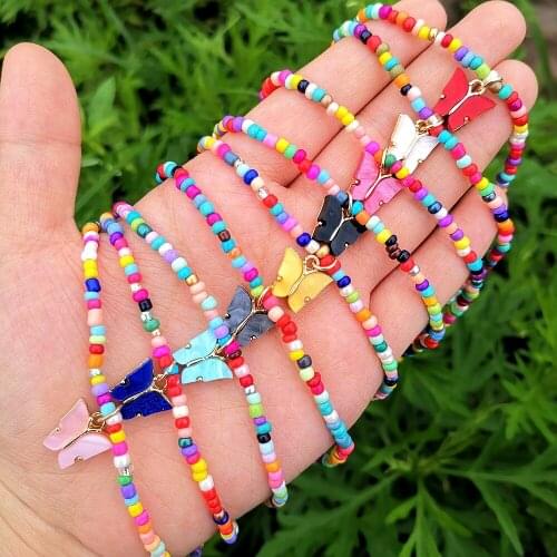 Lost Lady New Bohemian Handmade Necklaces Cute Butterfly Pendant Colorful Beads Necklaces for Women Party Jewelry Gift Wholesale