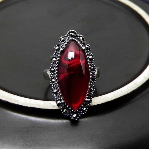 FNJ 925 Silver MARCASITE Ring for Women Jewelry 100% Original Pure S925 Silver Sterling Ring Yellow Green Agate Red Zircon