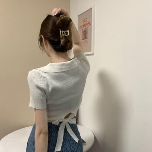 #0198 White Red Black Brown Pink Knitting Short Sleeves T-shirt Women Summer Sexy Club V Neck Slim Short T Shirt Tops Clothes