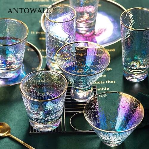 ANTOWALL Colorful Glasses Gold-rimmed Lady Home Mens Cup Teacup Personalized Water Milk Cup