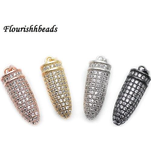 10x25mm Bullet Shape Paved Zircon CZ Metal Pendants DIY Necklace Making Supplies Free Shipping