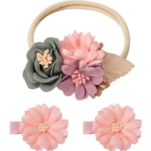 3pcs/lot Flower Baby Girls Headband Hair Clips Set Newborn Toddler Turban Hair Bands Hairpins For Kids Baby Hair Accessories