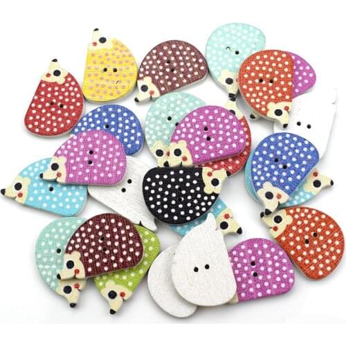 300PCS Hedgehog Painted Wooden Decorative Buttons Random Mixed Scrapbooking Craft Animal 2 Holes Wood Painting Sewing Button