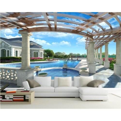 Beibehang papel de parede photo wall mural wallpaper Luxury Villa 3D Swimming Pool Backdrop 3D Wallpaper Home decoration mural