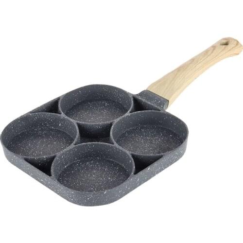4 Holes Omelet Pan Wooden Handle Frying Pot Non-stick Fried Egg Burger Pan Pancake Maker Convenient For Cooking Breakfast