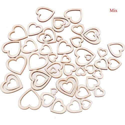 Wooden 50pcs hollowed Heart mixed DIY handicraft Decoration Wedding Decor For Arts Scrapbooking Embellishments Crafts