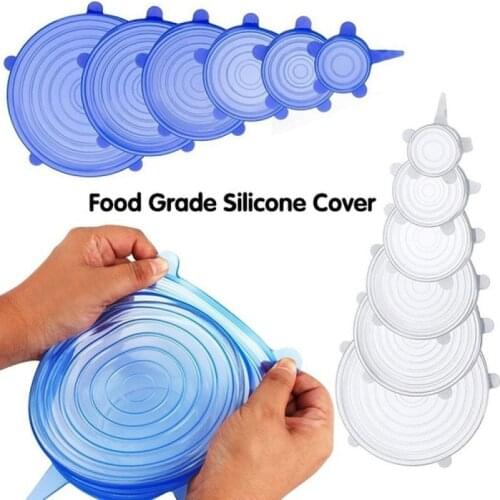 6Pcs Universal Silicone Lid Stretch Suction Cover Cooking Pot Pan Silicone Cover Pan Spill Stopper Kitchen Bowl Cover Tool