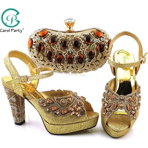 Italian design shoes and bags Set African Fashion Ladies Shoes And bag Shiny Artificial rhinestone Shoes Matching bag Set