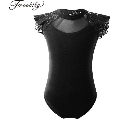 Ballet Leotards Cotton Kids Leotard Girls Ballet Dancewear Sleeveless Lace Shoulder Hollow Back Gymnastics Leotard Bodysuit