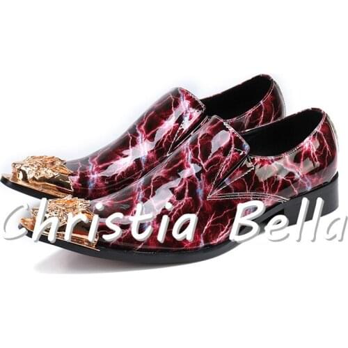 Christia Bella Genuine Leather Fashion British Men Business Formal Dress Party Shoes Red Flash Moccasins Shoes Mens Metal Toe