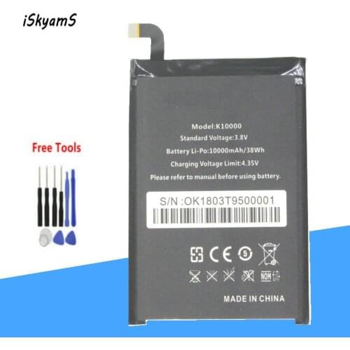 ISkyamS 1x 10000mAh/ 38Wh K10000 Replacement Battery For Oukitel K10000 Good Quality Phone Batteries +Tool