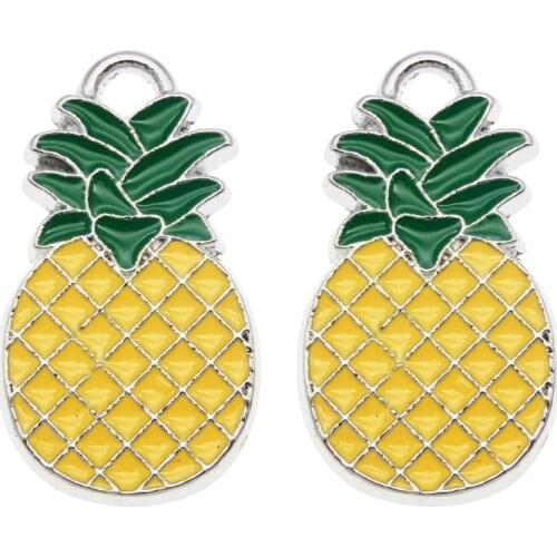 Julie Wang 5PCS Enamel Yellow Pineapple Charms Alloy White K Tone Artificial Fruit Pendants Bracelet Jewelry Making Accessory
