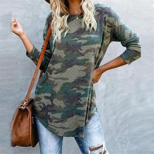 Casual Women T-shirt O-neck Camouflage Camo Shirt Long Sleeve T-shirt Ladies Tops Ladies Tee