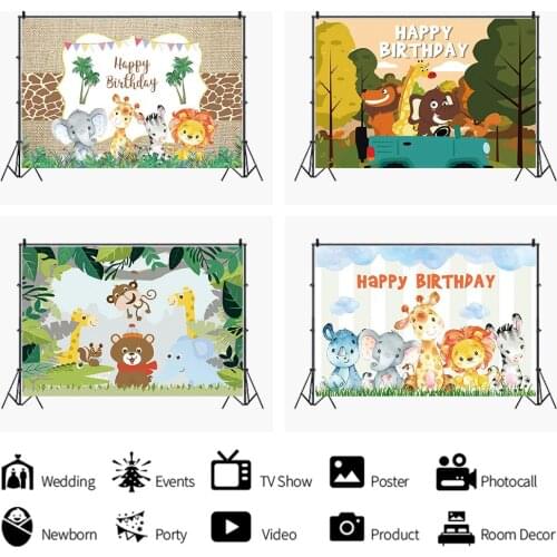 Cartoon Zoo Animal Baby Shower Backdrops Artistic Photos Background Decorations for Kids Birthday Party Photography Props