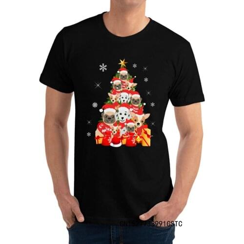 Casual Short Sleeve Tees Summer Round Neck Premium Cotton Men T-shirts Dogs Christmas Tree Prevailing Casual Tees Camisas