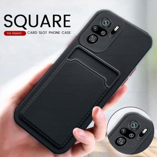 Case Card Slot Holder Square Soft Silicone Shockproof Coque For Redmi Note 10 Note10 s 10s Litte Poko Poco M3 Pro F3 F 3 5G Case
