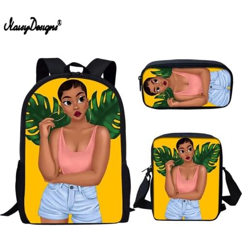 NOISYDESIGNS New 3pcs/set Casual School Bag for Teen Girls Fashion Art Girl Printed Women Backpack School Bookbags Mochila Mujer