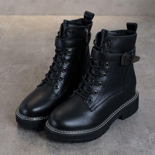 Martin boots womens new leather thick soled womens shoes inner raised boots leisure zipper student shoes low tube womens Boots