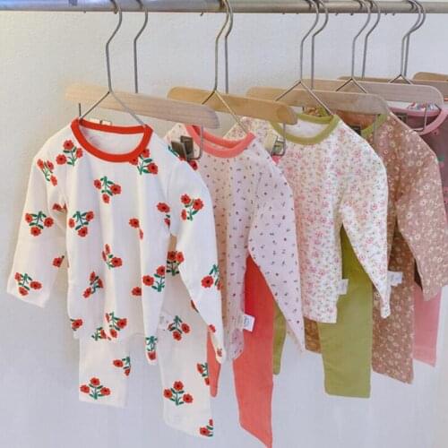 CROAL CHERIE Floral Kids Girls Pajamas Children Sleepwear Kids Sleeping Sets Baby Boys Girls Clothing Cotton Nightwear Clothes