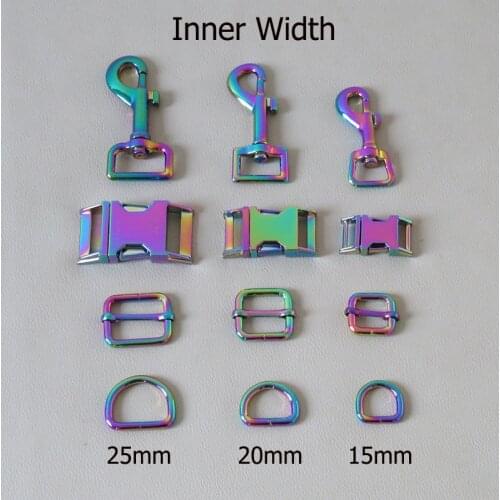 Rainbow 15mm 20mm 25mm Metal Buckle Clasp Belt Straps D Ring For Bag Dog Collar Paracord Hook Adjuster Slider Harness Hardware