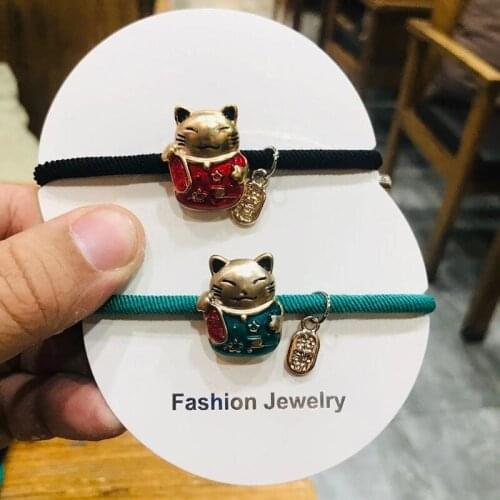 New Year Hot Selling Fashion Lucky Cats Hair Band Fresh Sweet Thick Hair Rope Hair Rings Festival Hair Accessories Girl Kid Gift