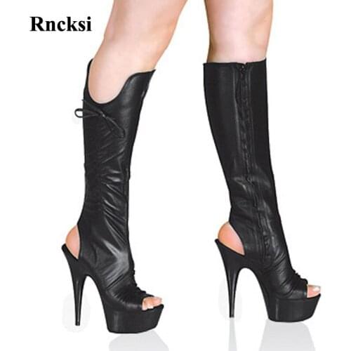 Rncksi Peep Toe Girl Party Queen Platform Wedding Party Womens Boots Dance Shoes 15cm Heels High Knee High Boots