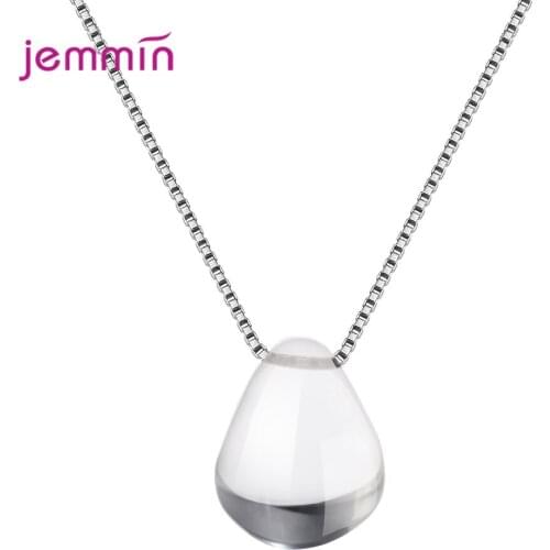 Luxury Simple Water Drop Pendant Necklaces 925 Sterling Silver Transparent Crystal Necklace Korean Trend Jewelry Birthday Gift