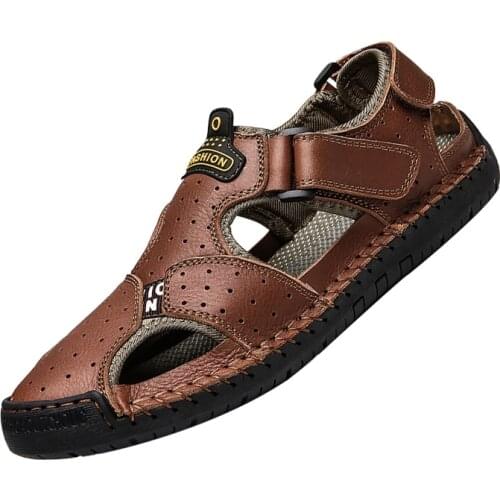 High Quality Men Sandals Genuine Leather Big Size Classic Summer Soft Casual Beach Sandals Non-slip Comfortable Mens Sneaker