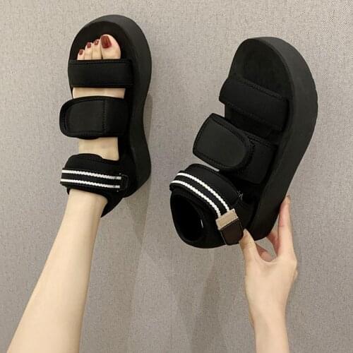 Sandals womens summer ins tide 2020 new wild Harajuku street thick-soled outer wear Velcro increase platform shoes explosion