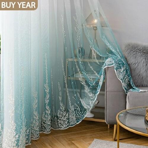 European-style Curtains for Living Room Bedroom Gradient Embroidery Curtains Two Colors Optional Finished Product Customization