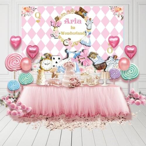 Alice in Wonderland Background Cartoon Girl Birthday Party Photography Backdrop Photo Booth Props Vinyl Photocall Photozone