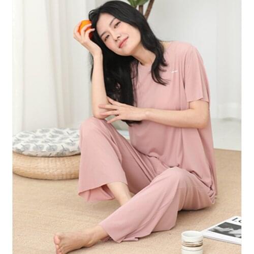 Comfortable Thin Ice Silk Sleepwear Set Short Sleeve Summer Pajamas For Women New Lounge Wear Home Clothes Pijama Mujer