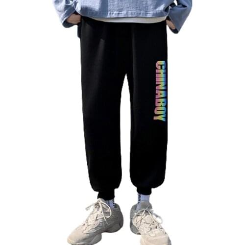 Comfortable Color Light Sports Pants Mens Trousers Individuality Reflective Large Size Nine Points Tie Feet Casual Pants