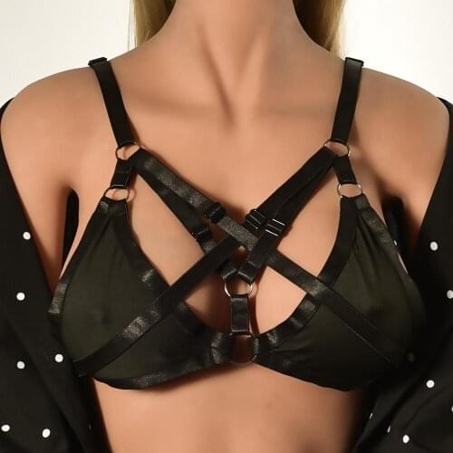 HANAERNES Adjustable Body Harness Crop Top Cupless Bra Fetish Wear Bodysuit Polyester Harness Harajuku Goth Bondage Lingerie