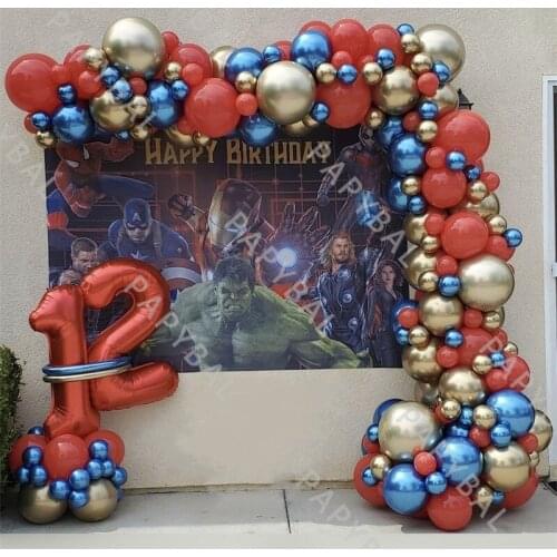 1 Set Marvel Super Hero Spiderman Party Balloons Chrome Blue Gold Arch Garland Balloon Kit Kids Birthday Baby Shower Decoration