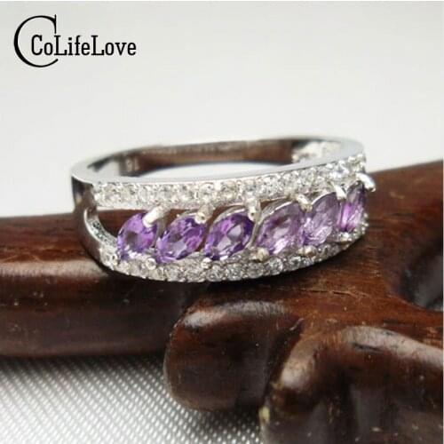 CoLife Jewelry Classic 925 Silver Crystal Ring 100% Natural Amethyst Ring In 925 Silver Free Jewelry Box