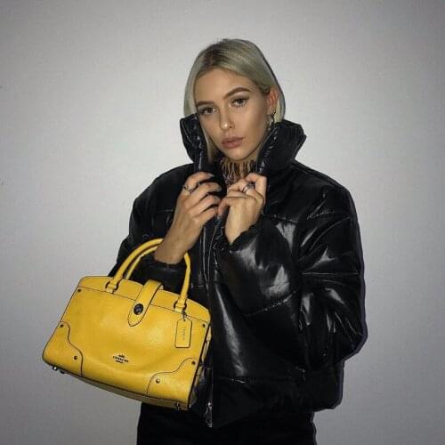 Stand Collar Zipper Warm Short Jacket 2019 Winter Fashion Women Solid Color Long Sleeve Drawstring Coat Ladies Casual Streetwear