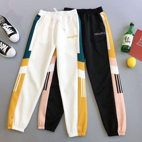 Sport Pants Women Hiphop Patchwork Harem Pants Fall Casual Trousers Elastic Waist Loose Thin Pants Female P9362