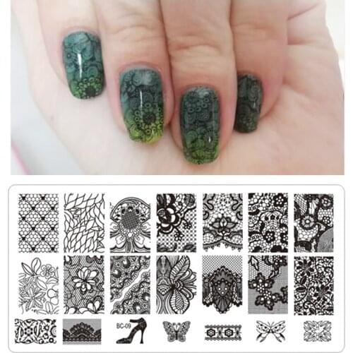1pcs New Black Flower Lace 6*12cm Nail Stamping Plates Nail Art Manicure Template Nail Stamp Tools