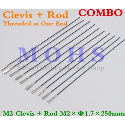 10/20sets clevis + rod COMBO M2 clevis threaded at one end D1.7mm M2 push rod steel wire push pull rod pushrod connecting rod