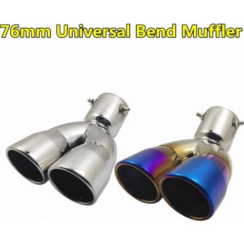 2 Colors Car-styling 76mm Diameter Modified Universal Bend Car Exhaust System End Pipe 1 Into 2 Stainless Steel Muffler For Ix35