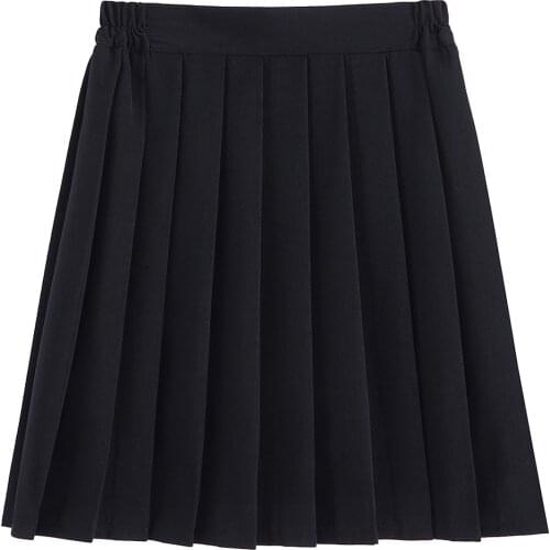 2021 Skirt Japanese College Style Business Attire Middle School Students Elastic Waist Black Pleated Skirt Uniform Skirt Korean