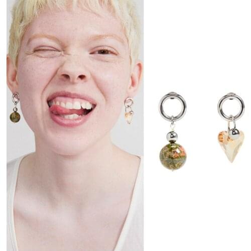 21 new jewelry pattern stone bead heart-shaped crystal pendant simple small earrings female earrings