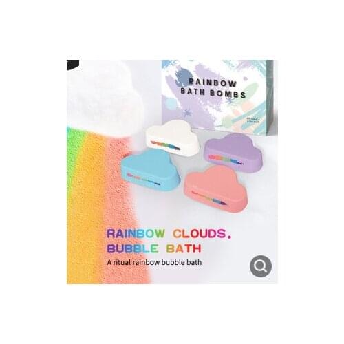 4Pcs Natural Skin Care Cloud Rainbow Bath Salt Ball Essential Oil Effervescent Bubble Bath Bombs Exfoliating Moisturizing Bubble