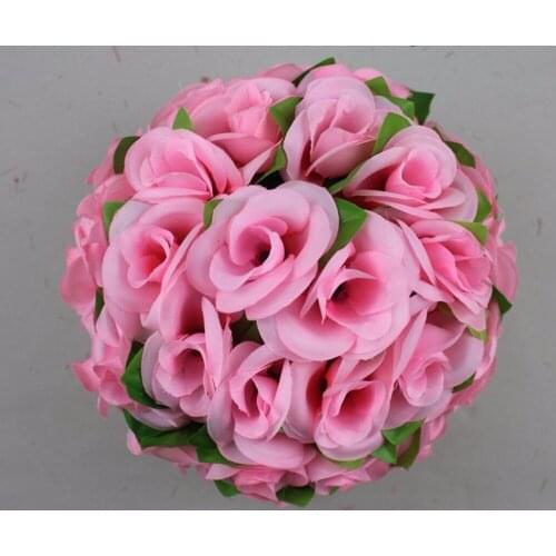 5pcs/Lot 25cm Pink Rose with Leaves Kissing Ball Artificial Silk Flower For Wedding Party Holiday Venue Decoration