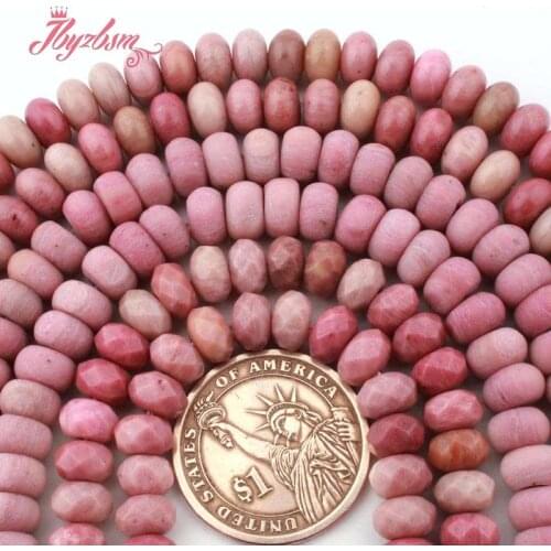5x8mm Smooth Faceted Frost Heishi Rondelle Pink Rhodonite Natural Stone Spacer Loose Beads for Women Men DIY Jewelry Making 15"