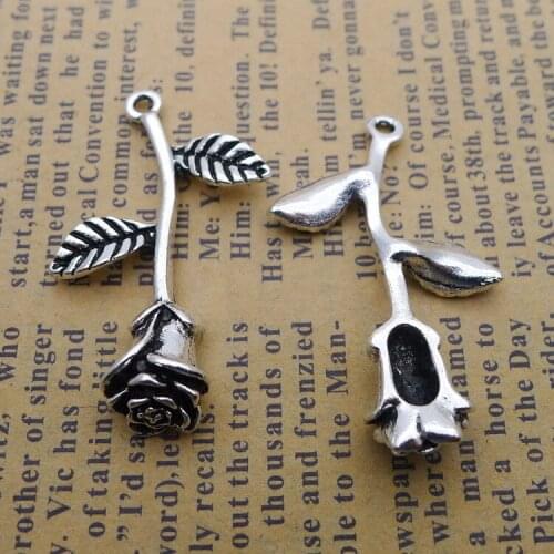 Newest 8 Pieces 20*34mm Mixed Alloy Antique Silver Color Rose Flower Charms Bracelet Pendant Accessory For DIY Jewelry Making