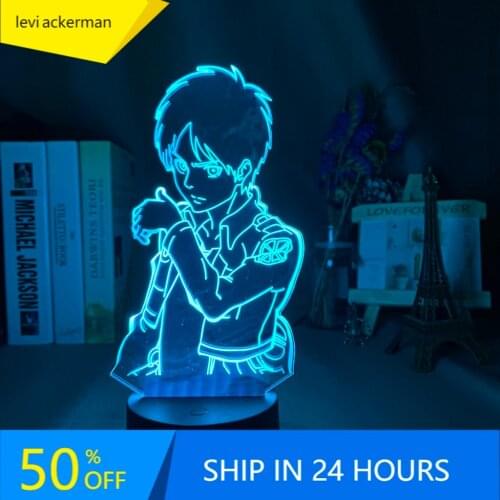 Acrylic 3d Led Night Light Eren Yeager Figure Bedroom Decor Nightlight Dropshipping Battery Powered Lamp Attack on Titan Gift